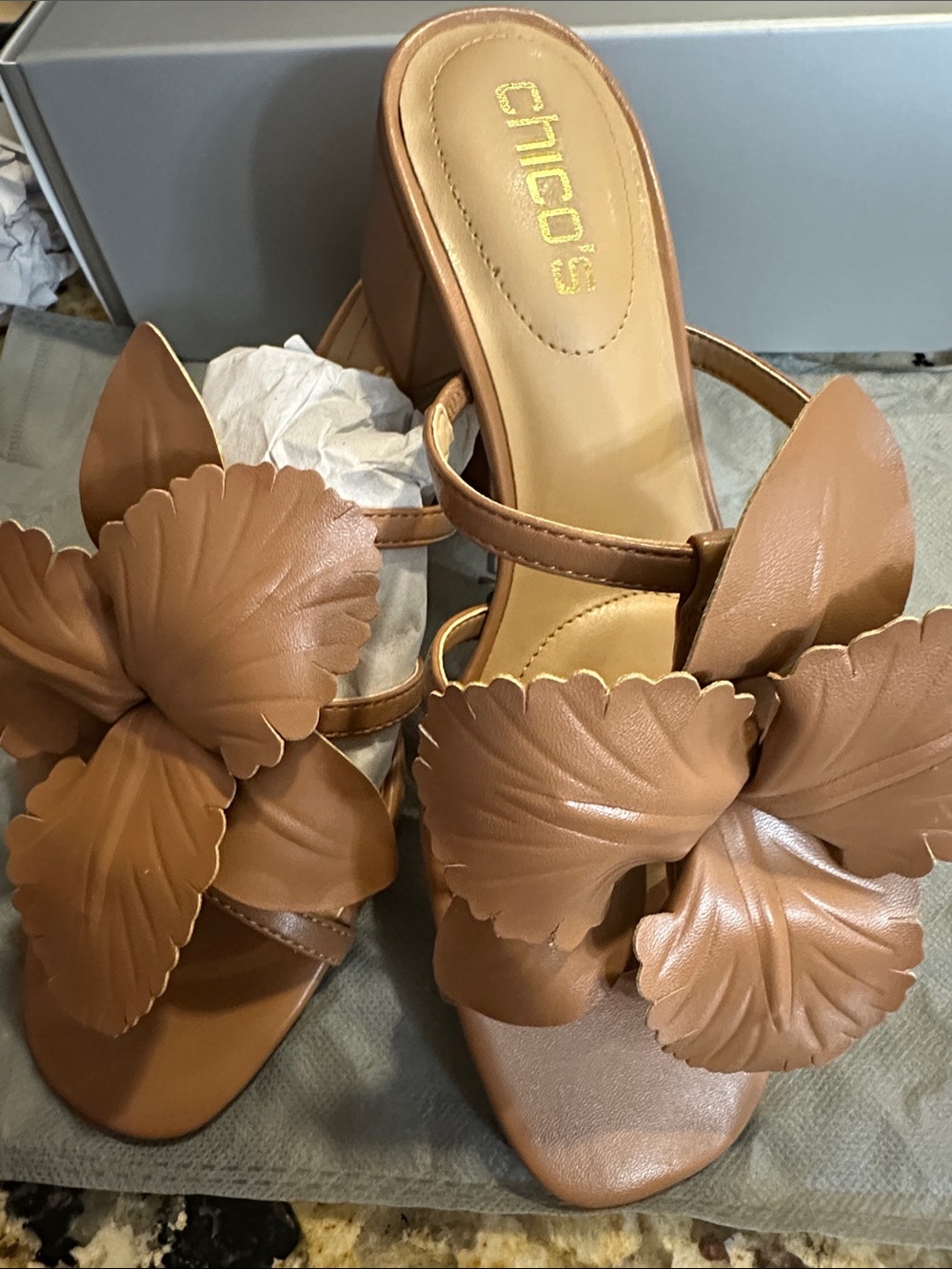 Chico's Brown Floral Leather Slide Heels